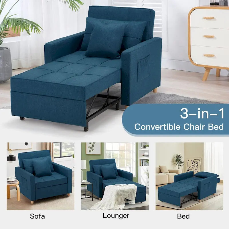 Fauteuil-lit réglable convertible 3-en-1, plusieurs couleurs, pour 1 personne
