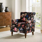 Araceli traditionele houten fauteuil met bloemenstof, hoge rugleuning met vleugels en siernagels| ART OF LIVING DESIGNS
