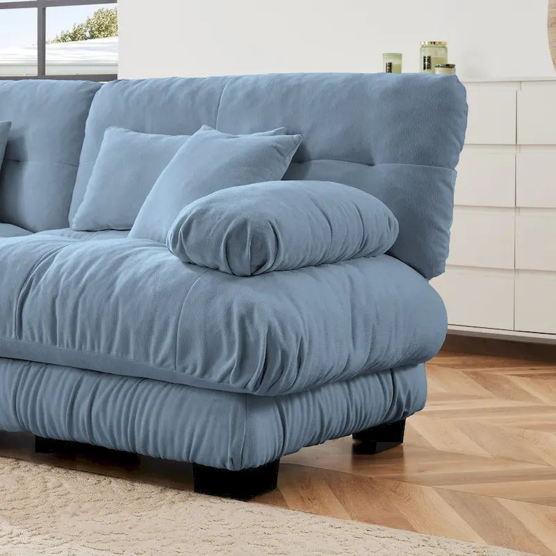 L-vormige loveseat, hoekbank van chenille met lendenkussens