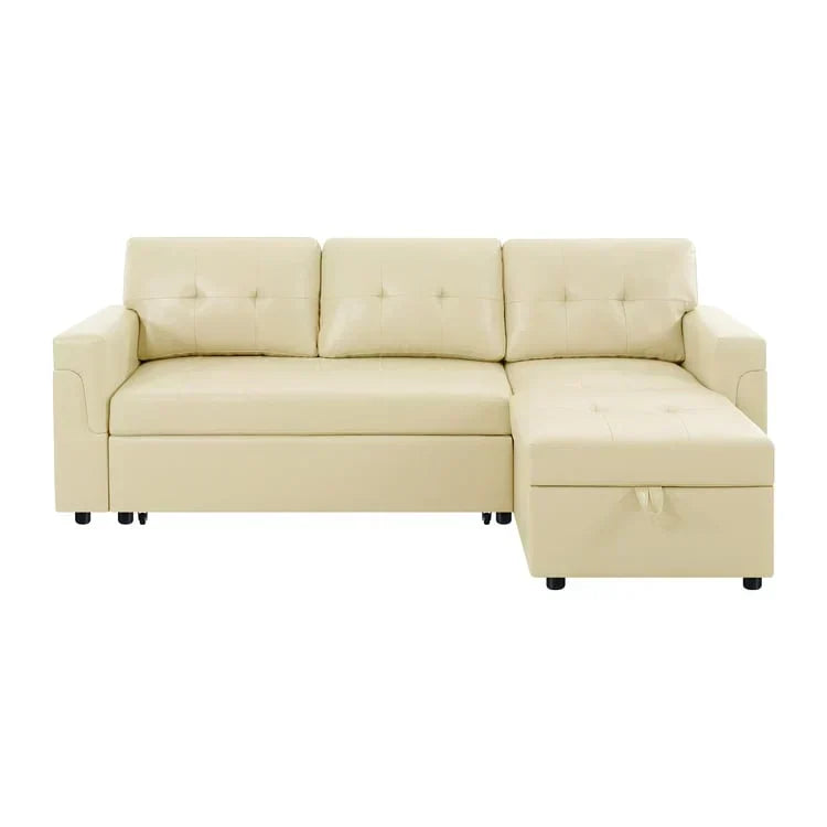 Canapé d’angle convertible et réversible avec lit escamotable, méridienne avec rangement dissimulé et pieds robustes