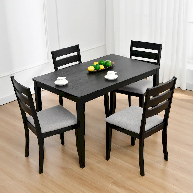 5-delige eethoek van massief hout met tafel van 47L (1 tafel + 4 stoelen met spijlenrugleuning)