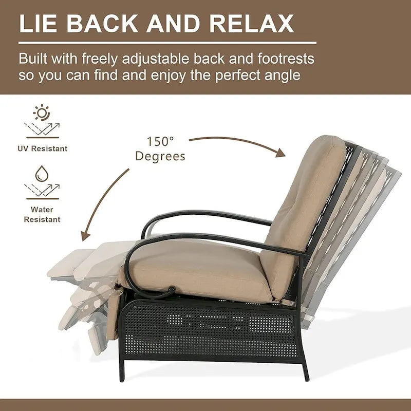 Verstelbare relaxfauteuil voor terras, loungebank met kussen - 38 (D) x 26.5 (W) x 38.5 (H) INCH