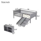 Lit mezzanine bas Whisen format une place pour enfants avec toboggan, bibliothèque de rangement mobile et barrières de sécurité