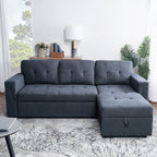 Canapé d’angle convertible et réversible avec lit escamotable, méridienne avec rangement dissimulé et pieds robustes
