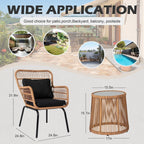 3-teiliges Outdoor-Bistroset aus Korbgeflecht, wetterfeste Rattan-Gartenmöbel mit Stühlen und Kissen