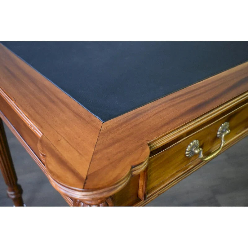 Dark Brown / Light Brown Victorian-Style Solid Mahogany Desk with Black Leather Top and 3 Drawers ?C Single Unit
