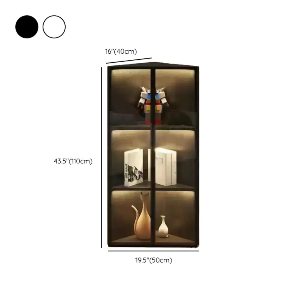 Vitrine d'angle moderne en métal et bois gris avec porte vitrée