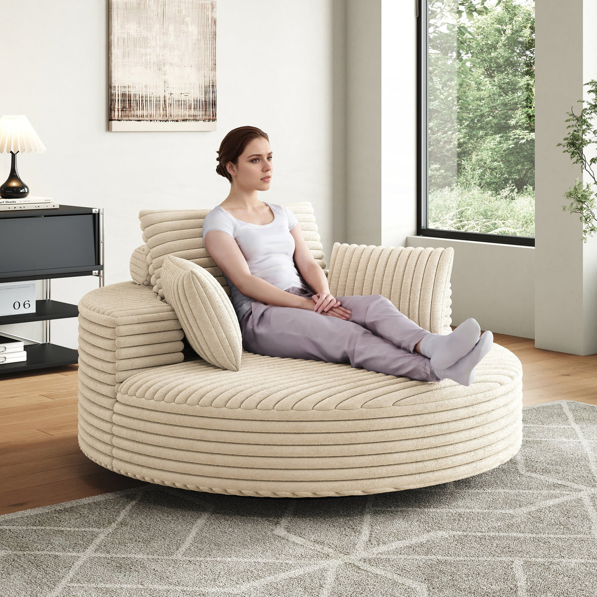 Draaifauteuil voor één persoon van corduroy, chenille en schuim