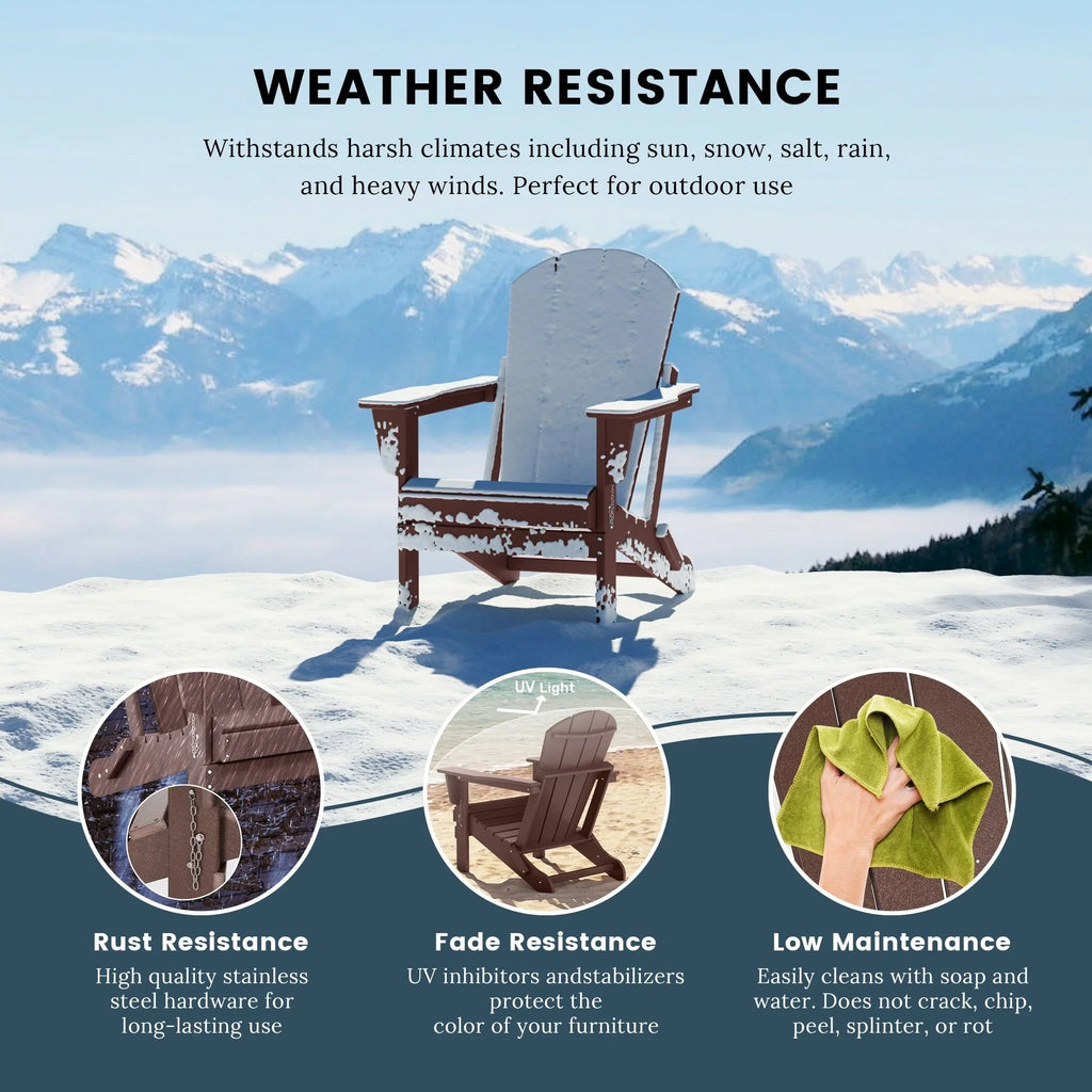 Polytrends Laguna, kleurvaste, weerbestendige, inklapbare Adirondackstoel voor buiten op het terras