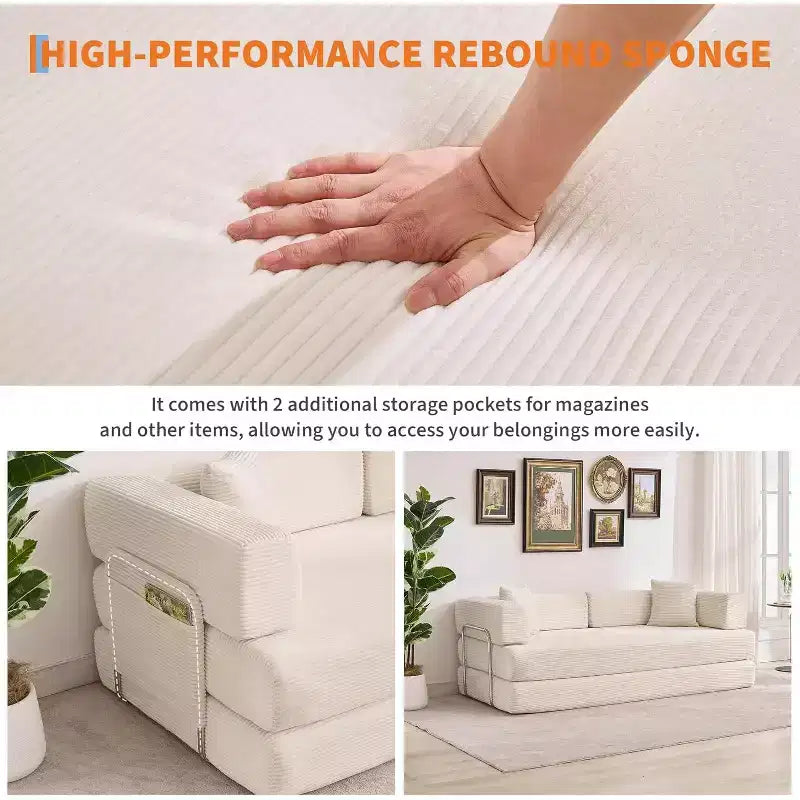 Rozkładana sofa 5 w 1, modułowa sofa do spania z sztruksu o szerokości 78.8 i solidnym stelażu, wielofunkcyjny futon do małych pomieszczeń, salonu i pokoju gościnnego