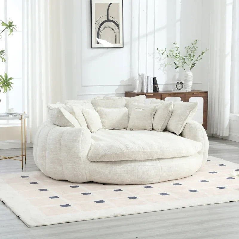 Comfortabele tweezits slaapbank met afgeronde rugleuning, extra grote slaapbank met armleuningen