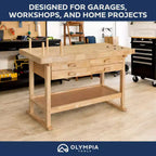 Olympia Tools Werkbank aus Kautschukholz, 60 Zoll, 4 Schubladen, Tragkraft 450 lbs