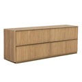 Moderne eikenhouten ladekast met sculpturale, gecanneleerde details - slaapkamer | geborsteld goud