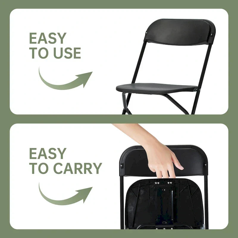 10er-Pack Klappstühle aus Kunststoff, Tragfähigkeit 350lb, für Veranstaltungen, Büro, Hochzeiten, Partys, Picknicks, Küche und Essbereich