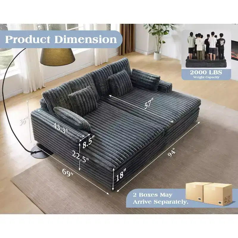 AMERLIFE dubbele chaise longue voor twee personen, comfortabele bank met diepe zitting, lendekussens en brede armleuningen, eenvoudig te monteren, imitatiebont