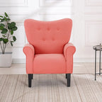 Erommy moderne fauteuil, fauteuil met hoge rugleuning, gestoffeerde eenzitsbank met knopen en houten poten voor de woonkamer
