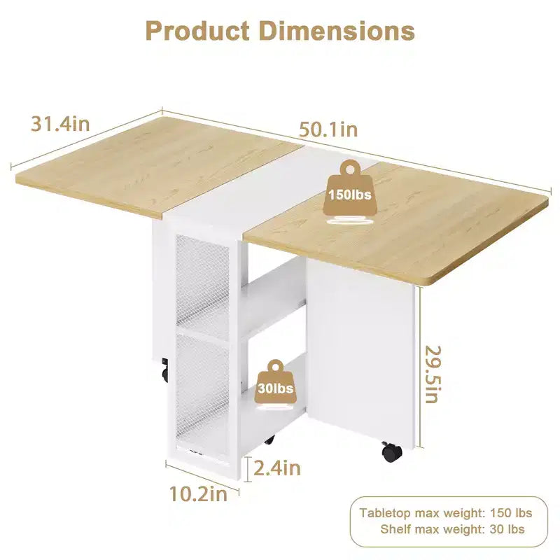 Table de salle à manger pliante pour cuisine, gain de place, extensible à abattants avec 6 roulettes, pour petit espace