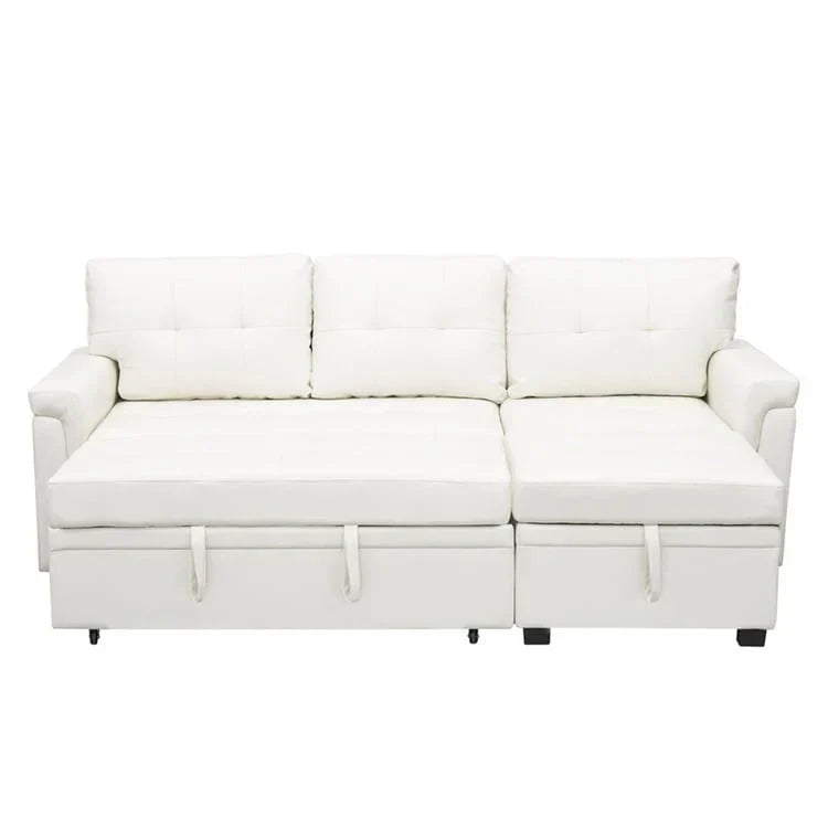 Canapé d’angle convertible et réversible avec lit escamotable, méridienne avec rangement dissimulé et pieds robustes