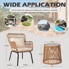 3-teiliges Outdoor-Bistroset aus Korbgeflecht, wetterfeste Rattan-Gartenmöbel mit Stühlen und Kissen