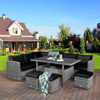 Costway 7-delige diningset van rotan voor het terras, modulaire bank, sofa en voetenbank - bekijk de details