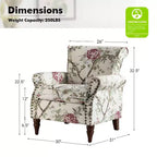 Araceli traditionele houten fauteuil met bloemenstof, hoge rugleuning met vleugels en siernagels| ART OF LIVING DESIGNS