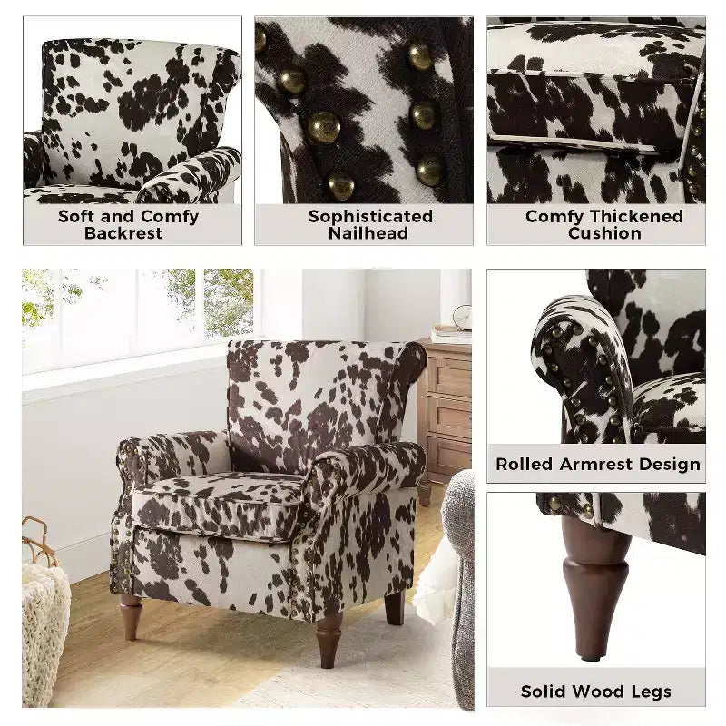 Araceli traditionele houten fauteuil met bloemenstof, hoge rugleuning met vleugels en siernagels| ART OF LIVING DESIGNS