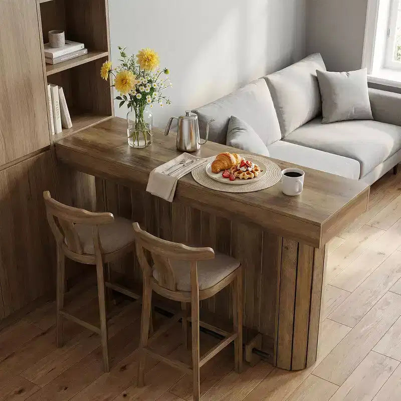 Lantine-Bartisch, 63-Zoll-Holzbar für Zuhause mit Metall-Fußstütze, Pubtisch mit Ablagefächern für Wohnzimmer, Bistro und Esszimmer (Braun)