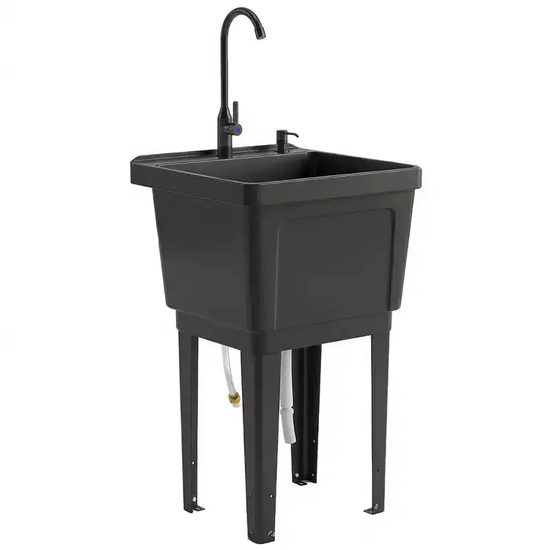 Tragbares Mehrzweck-Waschbecken mit Waschbottich, freistehendes Waschbecken mit Wasserhahn, Seifenspender und Schläuchen