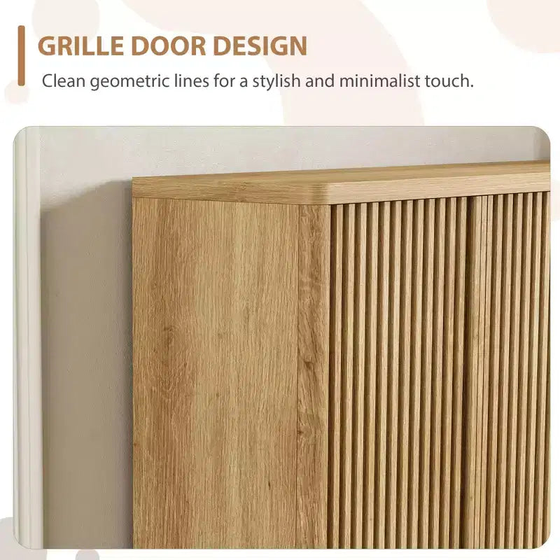Meuble à chaussures avec portes cannelées et étagères réglables pour l’entrée ou le salon