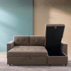 Canapé d’angle convertible et réversible avec lit escamotable, méridienne avec rangement dissimulé et pieds robustes