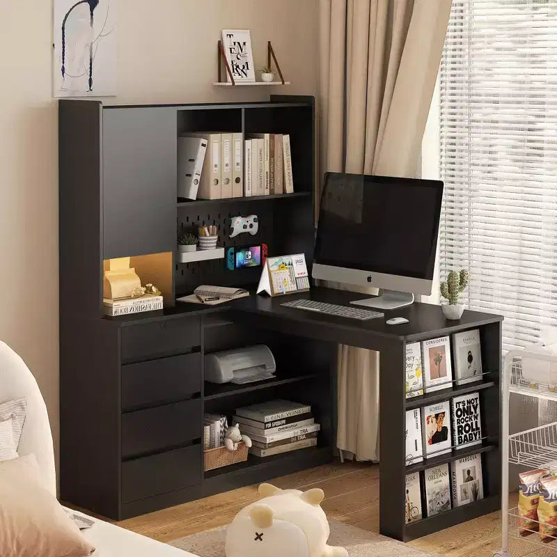 Hoekbureau in L-vorm van 46 inch met boekenkast en lades