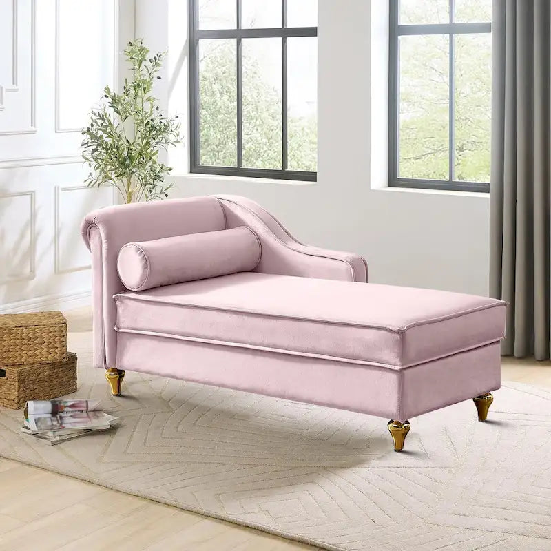 Elegante Franse chaise longue met fluwelen bekleding, opbergruimte en een kussen