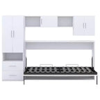 Opklapbedframe voor een eenpersoonsbed, houten kastbed met ingebouwde kledingkast, opberglades en open planken, wit -ModernLuxe