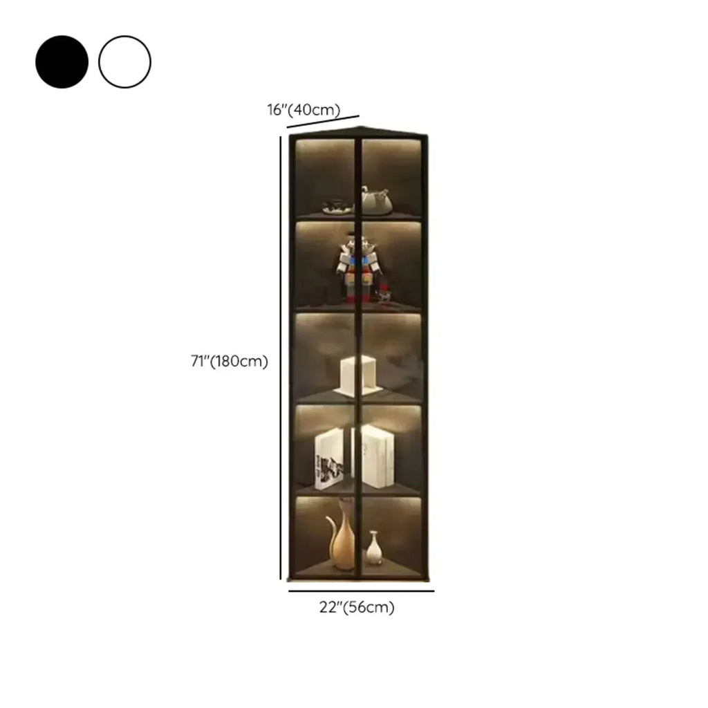 Vitrine d'angle moderne en métal et bois gris avec porte vitrée
