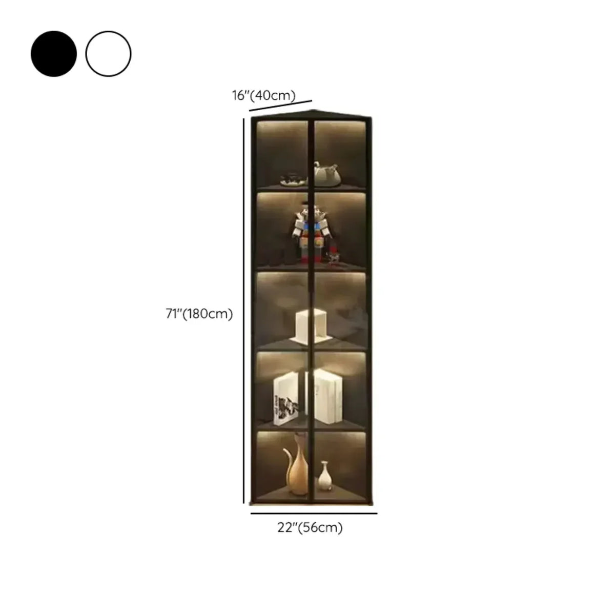 Vitrine d'angle moderne en métal et bois gris avec porte vitrée