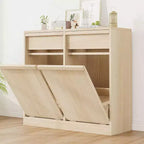 Kippbarer Mülleimer, natürliche Eiche, Mülleimer mit Stauraum und Schublade, versteckter Abfallschrank, Wäschekorb für Küche, Esszimmer und Wohnzimmer