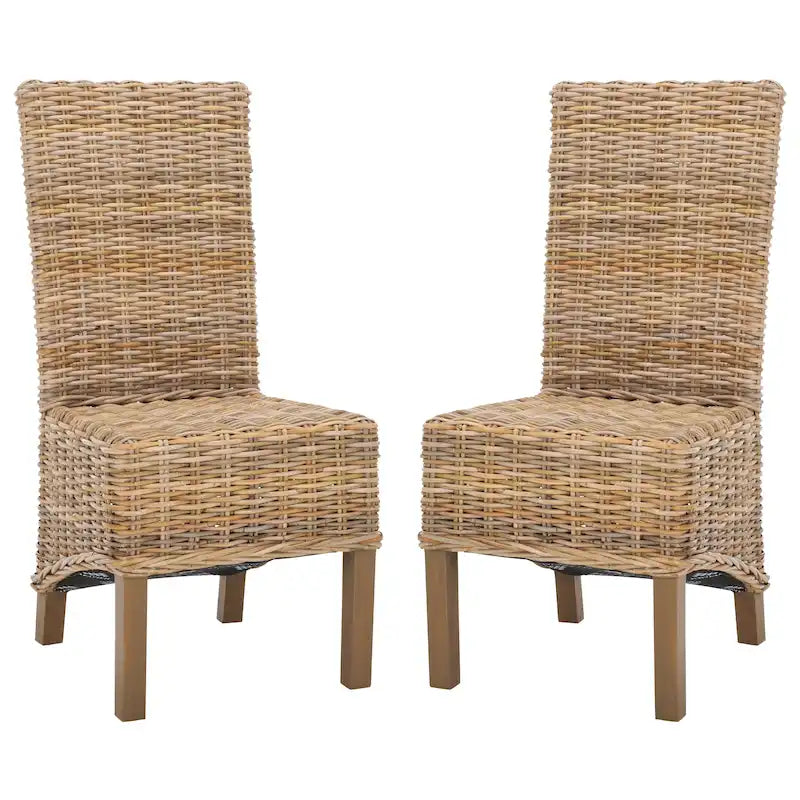 Set aus 2 Esszimmerstühlen aus naturbelassenem Rattan, 19W x 22D x 41H, Boho-Küstenstil