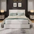 CuisinSmart bedframe van ribfluweel met hoofdbord, gestoffeerd platformbedframe met 4 opbergladen en houten lattenbodem