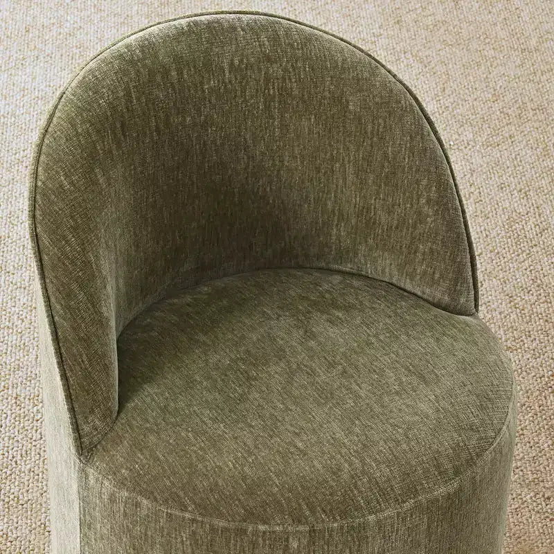 Ensemble de salle à manger moderne pour 6 personnes, table ronde à piètement central, fauteuils pivotants en forme de tonneau à roulettes, chenille texturée - Panipeachy