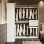 Armoire d’angle avec 2 tringles à vêtements, porte-pantalons et rangement à chaussures