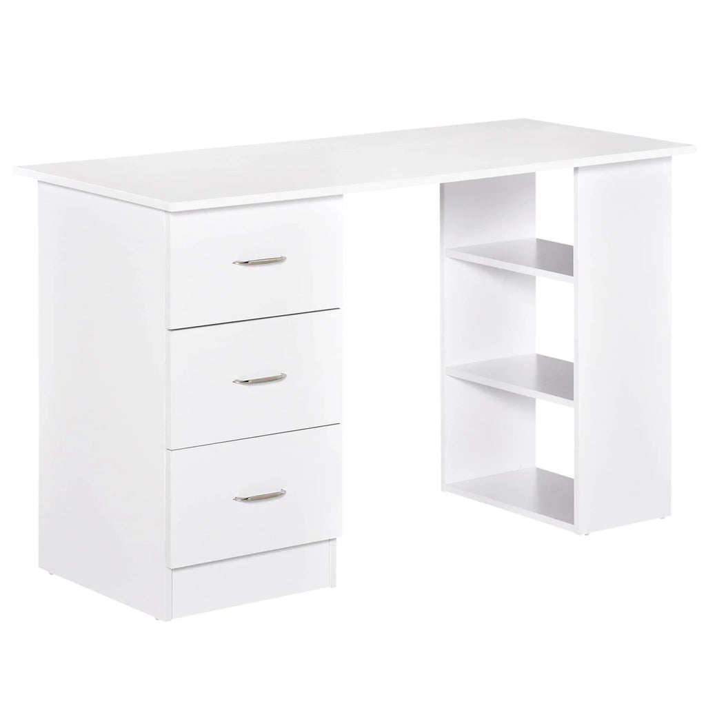 HOMCOM 47 modern bureau voor thuiswerkplek, combinatie van computerbureau en boekenkast, schrijftafel met werkplek, 3 laden en opbergplank - wit