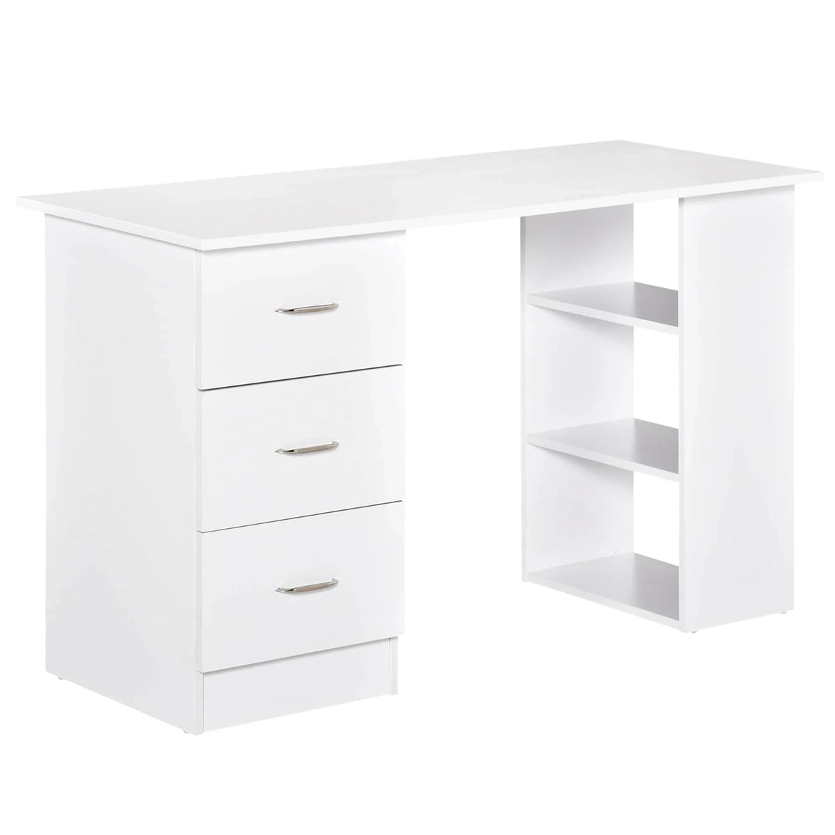 HOMCOM 47 modern bureau voor thuiswerkplek, combinatie van computerbureau en boekenkast, schrijftafel met werkplek, 3 laden en opbergplank - wit