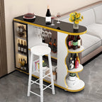 Moderner Bartisch in organischer Form mit Steinplatte und Stauraum für Hausbars