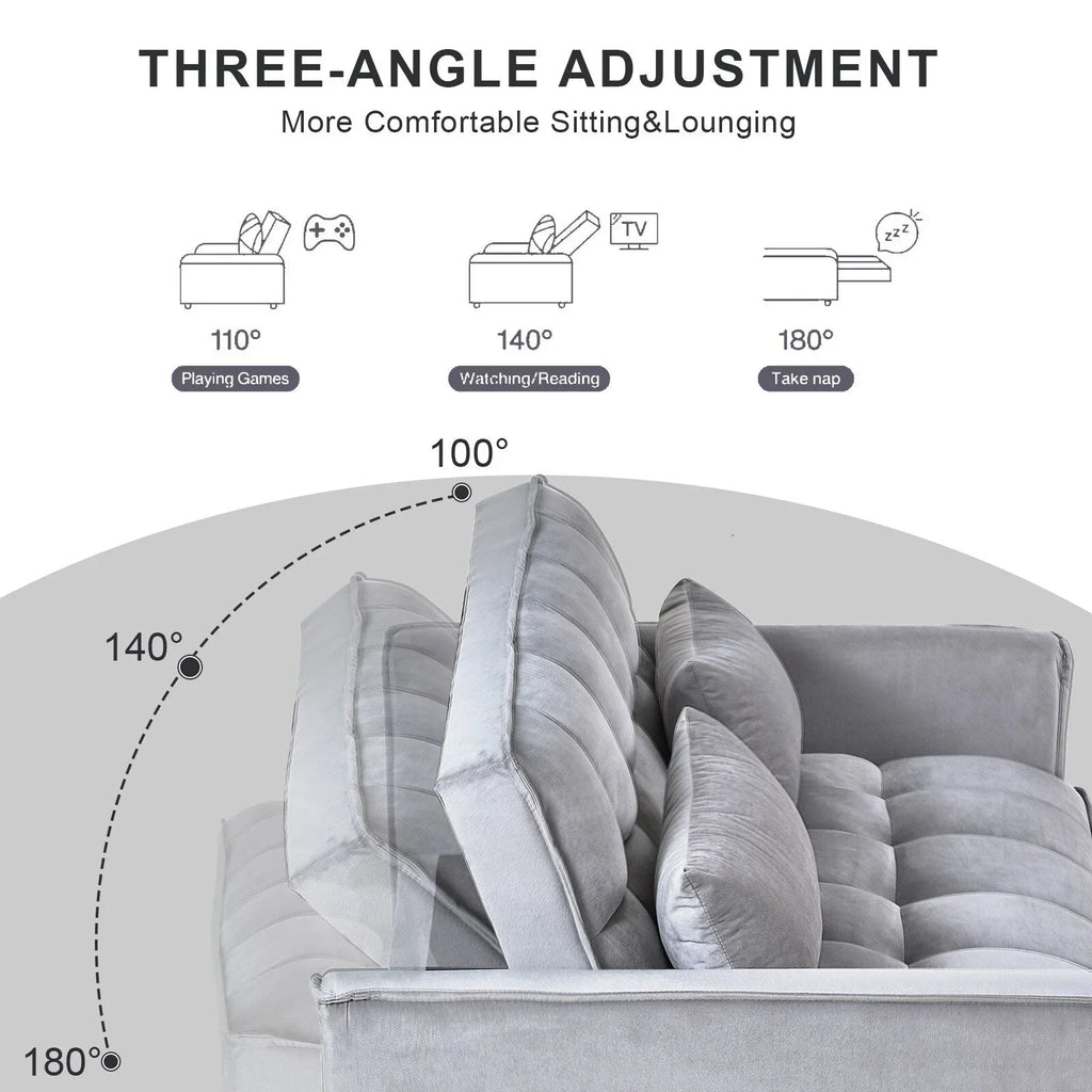Modernes Ausziehsofa mit Schlaffunktion, 3-in-1-Schlafsofa mit verstellbarer Rückenlehne, Samt-Zweisitzer, Kissen und Seitentaschen