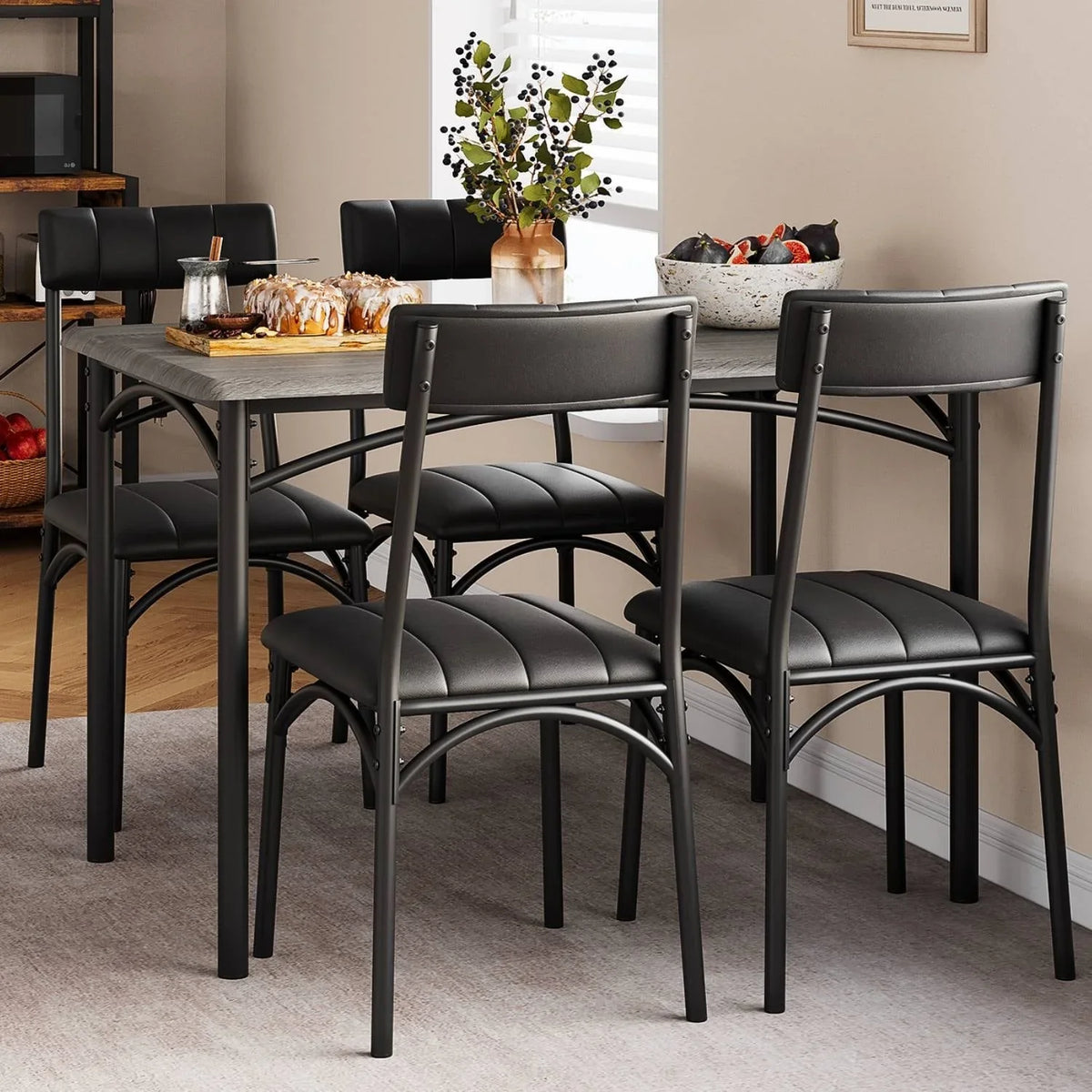 Rechthoekige eetkamerset voor 4 personen met gestoffeerde stoelen