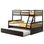 Lit superposé Gymax, couchage haut 1 place et couchage bas 2 places, avec lit gigogne 1 place et plateforme convertible