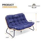 Dubbele papasan-loveseat met kussen, weerbestendig PE-rotan en metalen frame voor binnen en buiten