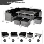 Costway 7-delige diningset van rotan voor het terras, modulaire bank, sofa en voetenbank - bekijk de details