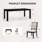 Moderne eetset - 80 tafel + 6 gestoffeerde stoelen, massief houten frame, tafelcapaciteit van 400 lbs, eenvoudig te monteren