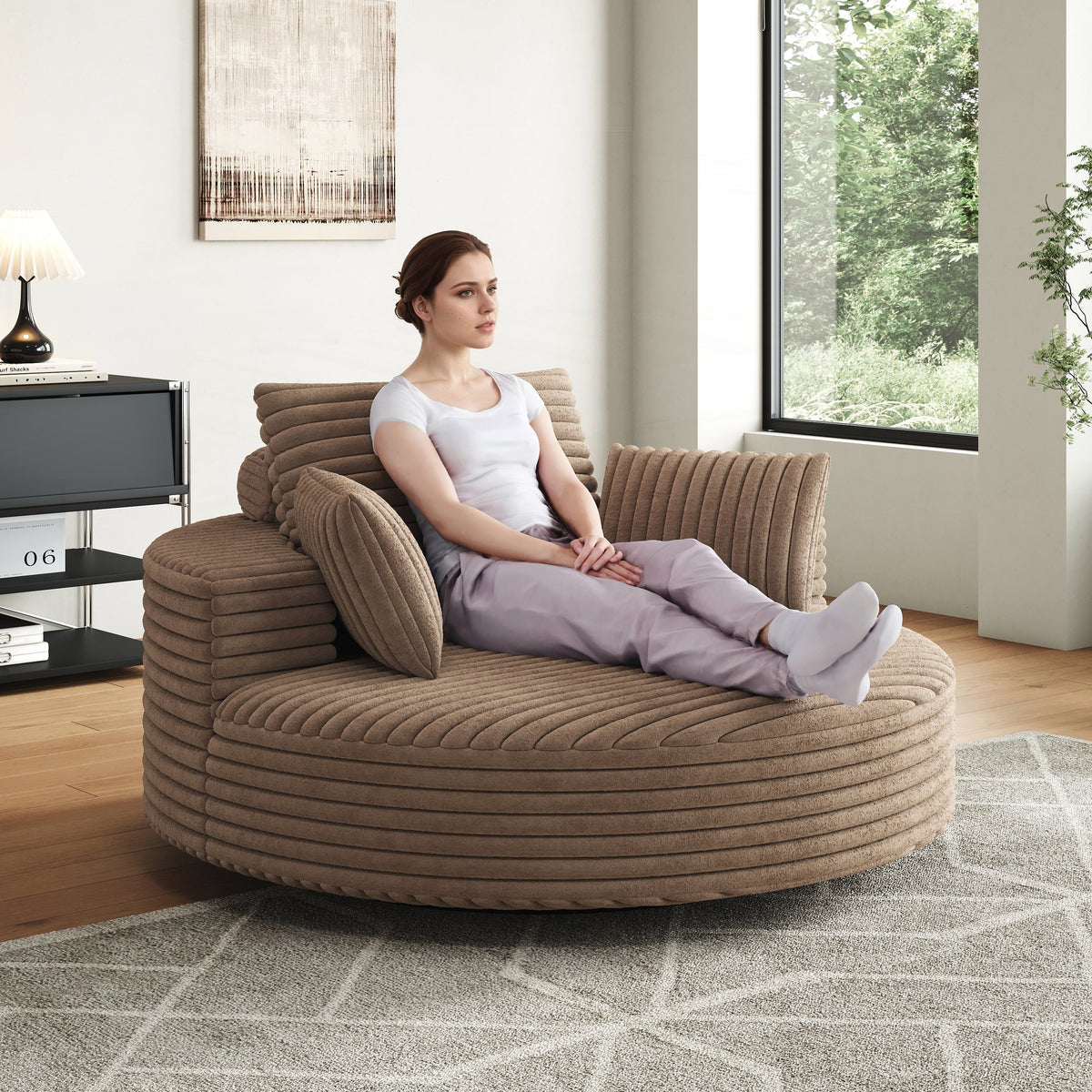 Draaifauteuil voor één persoon van corduroy, chenille en schuim